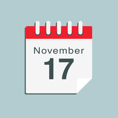 Icon day date 17 November, template calendar page