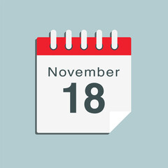 Icon day date 18 November, template calendar page