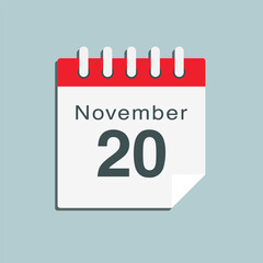 Icon day date 20 November, template calendar page