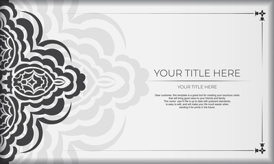 White banner of gorgeous vector patterns with mandala ornaments and place for your design. Template for design printable invitation card with mandala patterns.