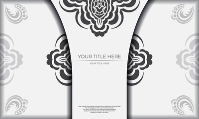 White banner template of gorgeous vector patterns with mandala ornaments and place for your design. Invitation card design with mandala patterns.