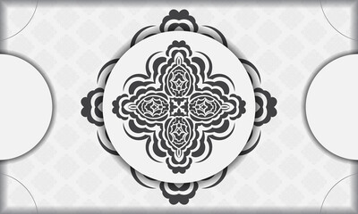White vector banner of gorgeous vector patterns with mandala ornaments and place under text. Template for print design invitation card with mandala ornament.