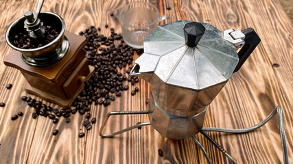 Hot coffee brewed in Mogapot style.