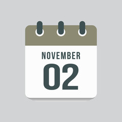 Icon day date 2 November, template calendar page