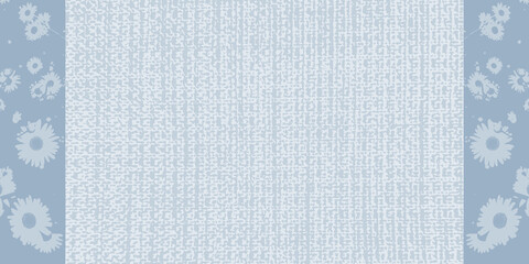 Elegant vector soft blue combined background with the texture of matting or burlap. Abstract background with flower outlines in pastel colors. AUnusual template for your design.