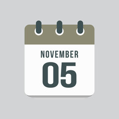 Icon day date 5 November, template calendar page