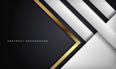 Luxury abstract black and white background with gold lines shape decoration.