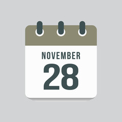 Icon day date 28 November, template calendar page