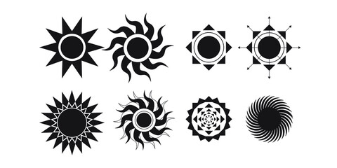 Multiple sun designs vector, icons, tattoo designs.