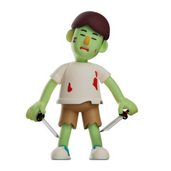 3D Zombie Cartoon Illustration having two blades