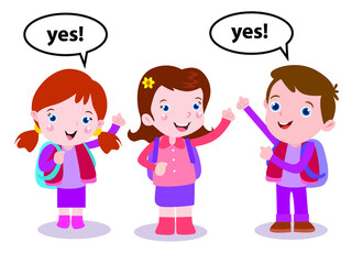 Cheerful cute children saying yes 2d cartoon vector illustration