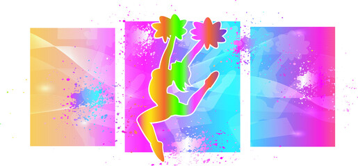 Cheerleading logo design. Colorful sport background. Website Landing Page. Template for apps. Modern geometric. Vector illustration.