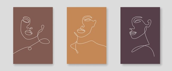 Fototapeta na wymiar Collection of Abstract Minimalist Line Art Prints with Woman Face Line Drawing. Mid Century Modern Creative Minimal Design for Wall Decor, Print, Poster, Banner, Cover and Social Media. Vector EPS 10