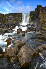 Beautiful Öxarárfoss waterfall, Thingvellir National Park, Iceland	
