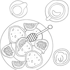 coloring book antistress breakfast of pancakes with figs