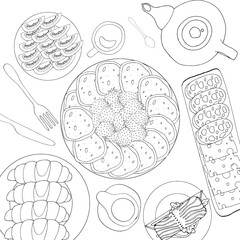 coloring book antistress breakfast with pancakes and strawberries