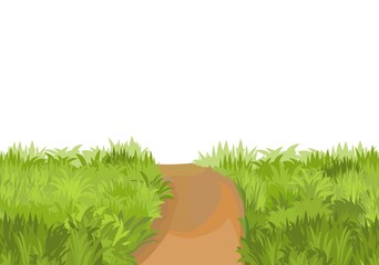 Road. Meadow. illustration. Lawn. Grass close-up. Green landscape. Isolated. Cartoon style. Flat design. Vector art