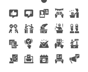 Voting. Positive and negative vote. Candidate. Election day. Politics and debate. Online voting. Vector Solid Icons. Simple Pictogram