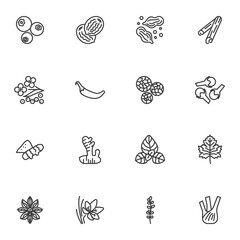 Spices and herbs line icons set