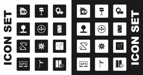 Set Location with house, Road traffic sign, Push pin, City map navigation, Infographic of city and Route location icon. Vector