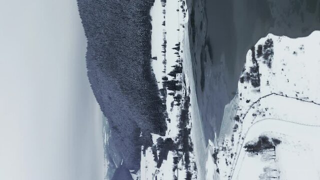 View Of Frumoasa Dam In Romania During Winter - Vertical Video for Social Media Stories