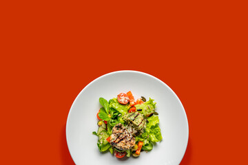 salad with spinach dumplings and vegetables