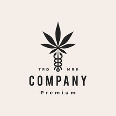 caduceus cannabis medical pharmacy hipster vintage logo vector icon illustration