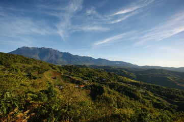 Scenic view over the foothills on Mount Kinabalu, Sabah, Borneo