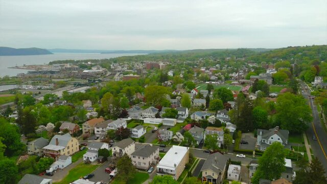 Aerial Landscape View of Tarrytown, New York on a Cloudy Day