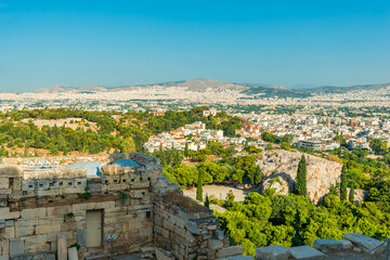 Athens city panorama seen from the Acropolis in Greece