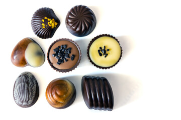 A set of dark, white and milk chocolate candies