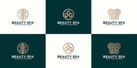 collection of spa and beauty logos with luxury lines