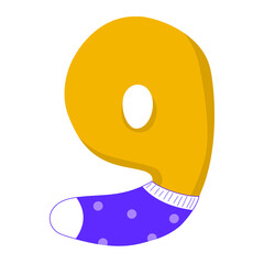 hand-drawn number nine in a sock