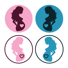 Seth is pregnant. Silhouettes and outlines of pregnant women with a heart in their stomach, symbolizing motherhood. Different-sex pregnancies. Vector illustration isolated on a white background.