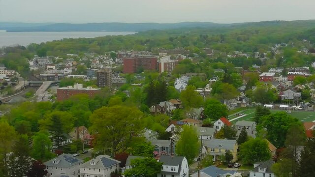 Aerial Landscape View of Tarrytown, New York on a Cloudy Day