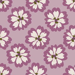 Seamless pattern aster on pink background. Beautiful texture white flowers in doodle style.