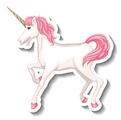 Naklejka na ściany i meble Pink unicorn standing pose on white background