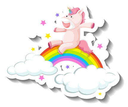 Cute unicorn slide on rainbow cartoon sticker