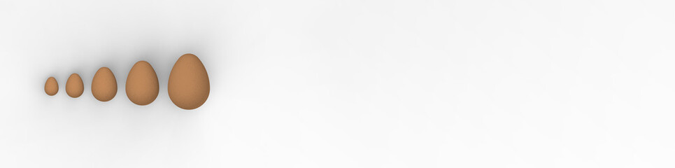 eggs of different sizes on a white background. growth in something. gradation. banner for insertion on the site. 3d rendering. 3d image