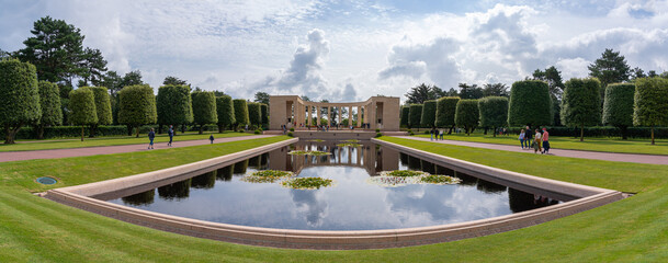 Fototapeta premium Colleville-Sur-Mer, France - 08 03 2021: Normandy American Cemetery and the entrance to the Memorial