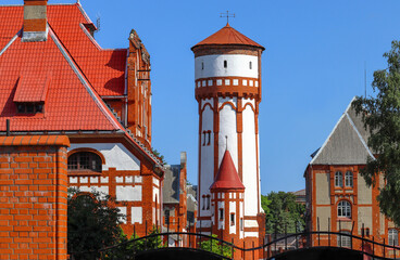 Water tower of the infantry barracks in the city of Baltiysk, Kaliningrad region - obrazy, fototapety, plakaty