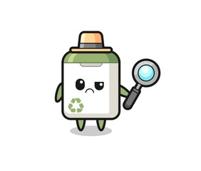 the mascot of cute trash can as a detective