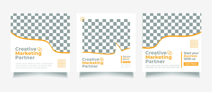 Set of Editable minimal square banner template. Black and yellow
background color with stripe line shape. Suitable for social media post
and web internet ads. Vector illustration with photo college