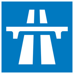 Squared vector highway sign white  symbol on blue background - Editable illustration of motorway icon in perspective
