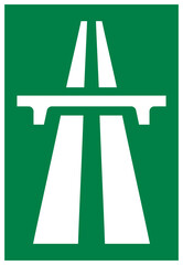 Vector highway sign white symbol on green rectangular background - Editable illustration of motorway icon in perspective