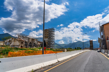 The center of Amatrice at July 2020 after the earthquake of central Italy 2016
