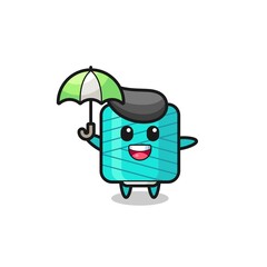 cute yarn spool illustration holding an umbrella