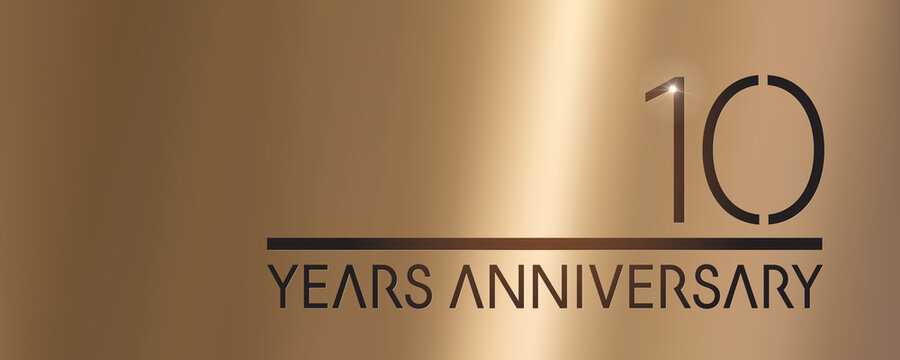 10 years anniversary vector logo, icon. Graphic symbol with metallic number for 10th anniversary