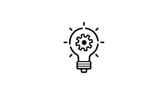 innovation icon. Light bulb and cog inside. Premium quality graphic. Modern sign, linear pictogram, outline symbol, simple thin line icon. Blinking lamp bulb turns on and off, flashing beams of light.
