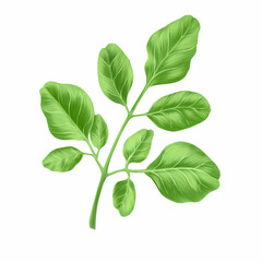 Moringa leaves herb isolated on white background, Health care and medical concept, Digital illustration